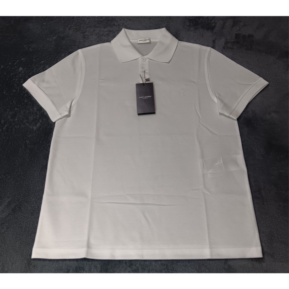YSL Saint Laurent Paris Cassandre Men’s Small Polo Shirt White Cotton NWT $500